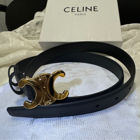 Celine Black Belt with Gold Buckle - Picture 1 of 5